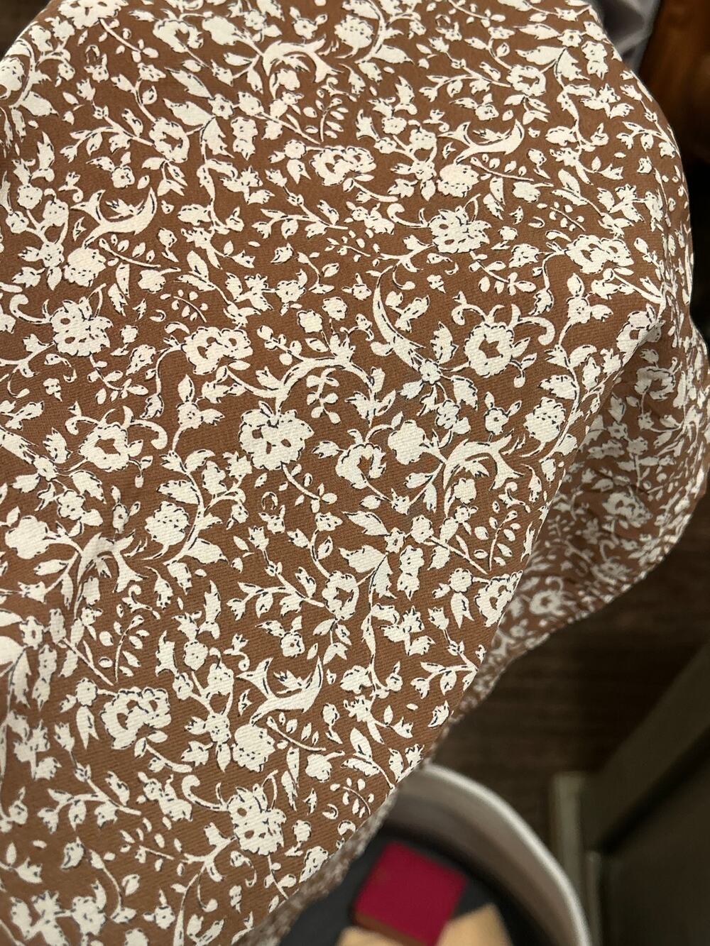 Vintage Brown Cream Floral Square Scarf Boho Cottagecore